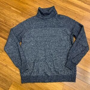 LOFT Women Medium Sweater Navy Blue Turtleneck Textured Knit Cotton Blend Raglan